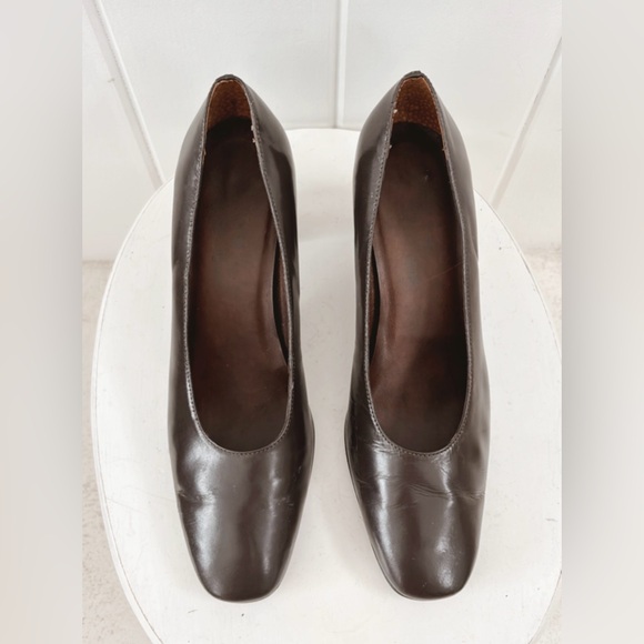 Etienne Aigner Vintage Heels Chocolate Brown Leather Square Toe Block Heel 7.5 - Picture 7 of 13